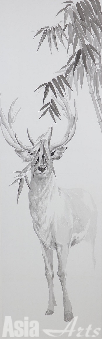 양수연, The Possibility of Impossibility - Deer and Bamboo, 비단에 수묵, 186x56cm, 2019 / 사진=갤러리일호