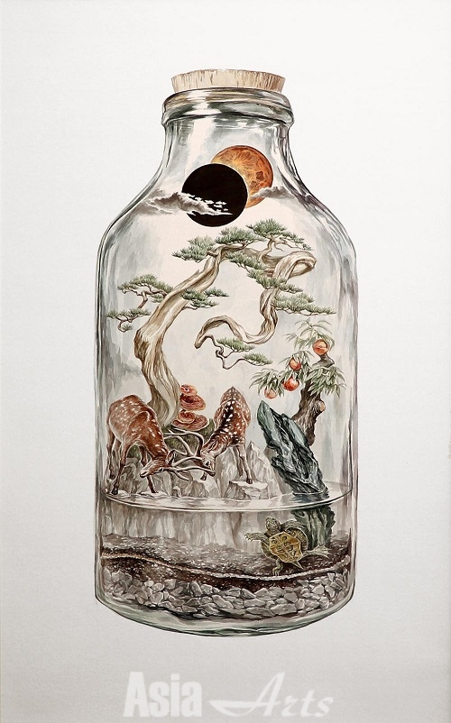 양수연, 'The impossible bottle', 비단에 수묵채색, 92x56cm,2019 / 사진=갤러리일호