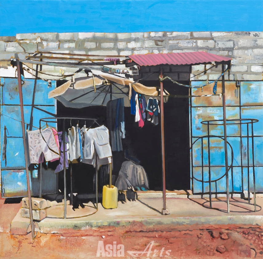 Cheikh Ndiaye, 'Échoppe Mbour', 2019, Oil on linen canvas, 104 x 106 cm / 그림=© Cheikh Ndiaye, 제이슨 함 갤러리