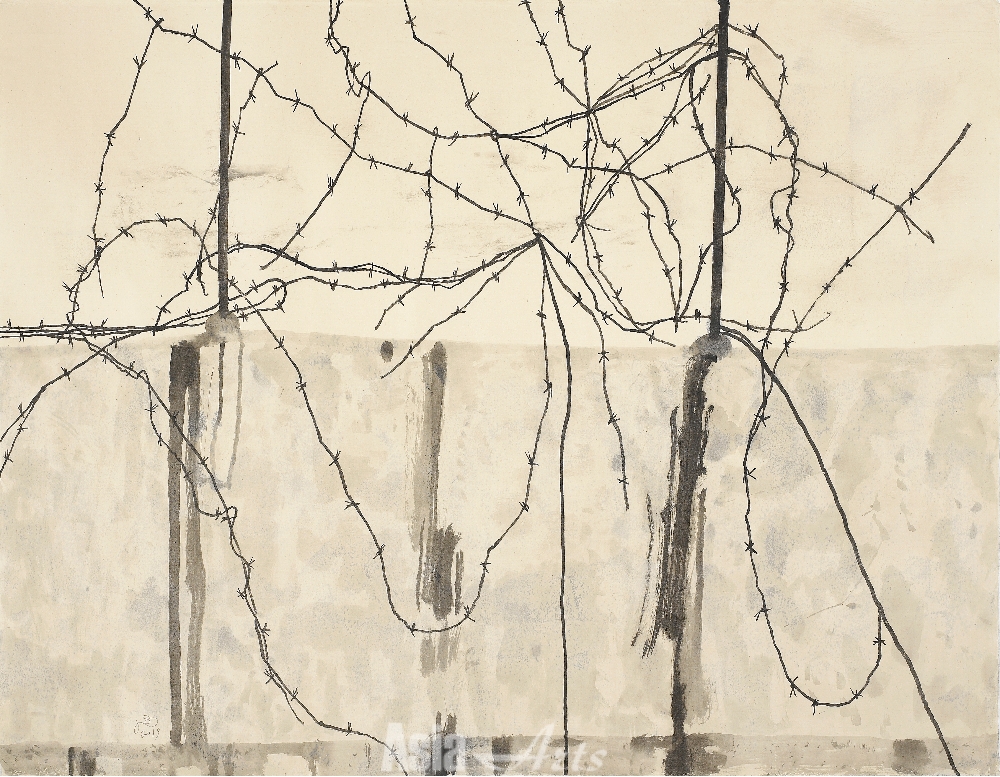 김선두, 철조망 블루스 Barbed-Wire Blues, 2019, 장지에 먹, 분채 Ink, color pigment on Jangji, 138x178cm / 사진=Courtesy of the artist & Hakgojae Gallery