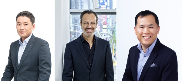 (왼쪽부터) 박태호 아모레퍼시픽 중국 법인장, 조반니 발렌티니 아모레퍼시픽 북미 법인장, 나정균 아모레퍼시픽 일본 법인장 [사진=아모레퍼시픽]