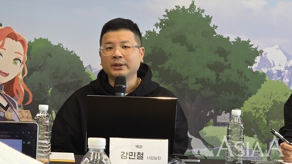 지난 20일 서울 성수동 KT&G 상상플래닛에서 진행된 '마비노기 모바일' 공동 인터뷰에서 강민철 넥슨 사업실장이 질문에 답하고 있다. [사진=이준호 기자]